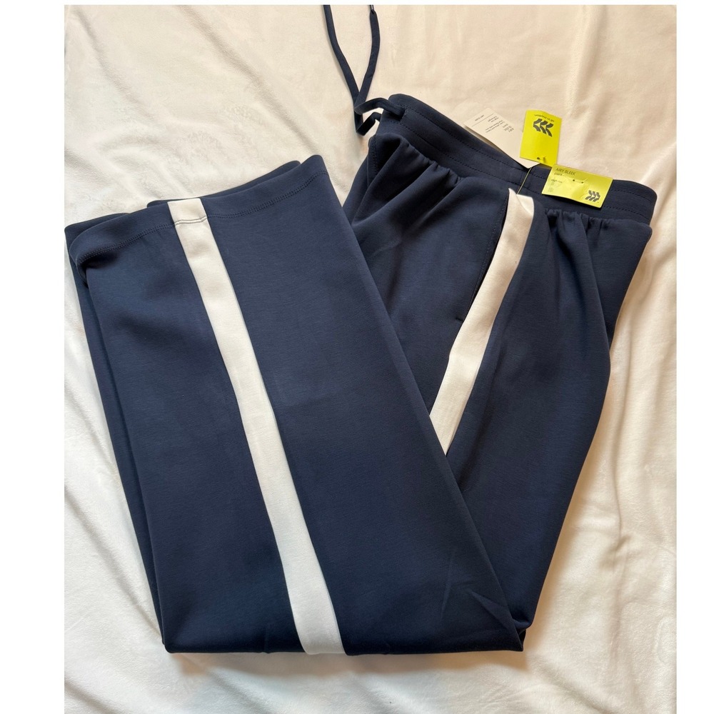 All in Motion Airy Sleek Wide Leg Pant Navy Blue Cream Stripe High Rise XS NEW